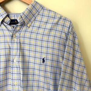 Ralph Lauren Plaid Dress Shirt XL Blue Yellow